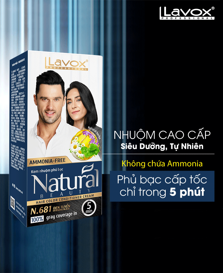 (Màu Đen) Kem Nhuộm Phủ Bạc Cao Cấp Siêu Dưỡng Tự Nhiên Lavox N.681 Intensive Black