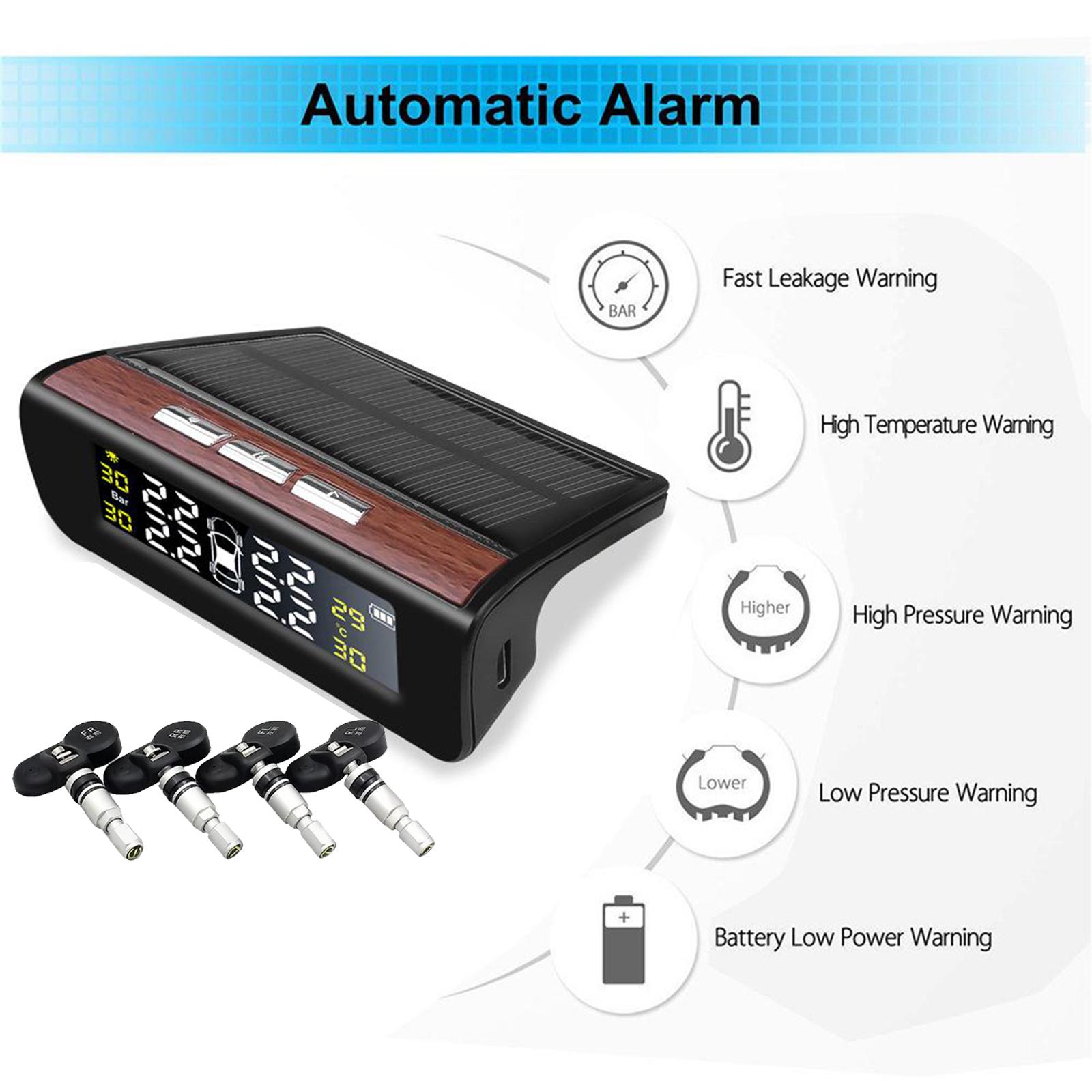 Tire Pressure Monitoring System Solar Power Wireless TPMS,Safety Monitor with 4 Sensors LCD Display Real Time Auto Alarm Pressure Temperature for Cars