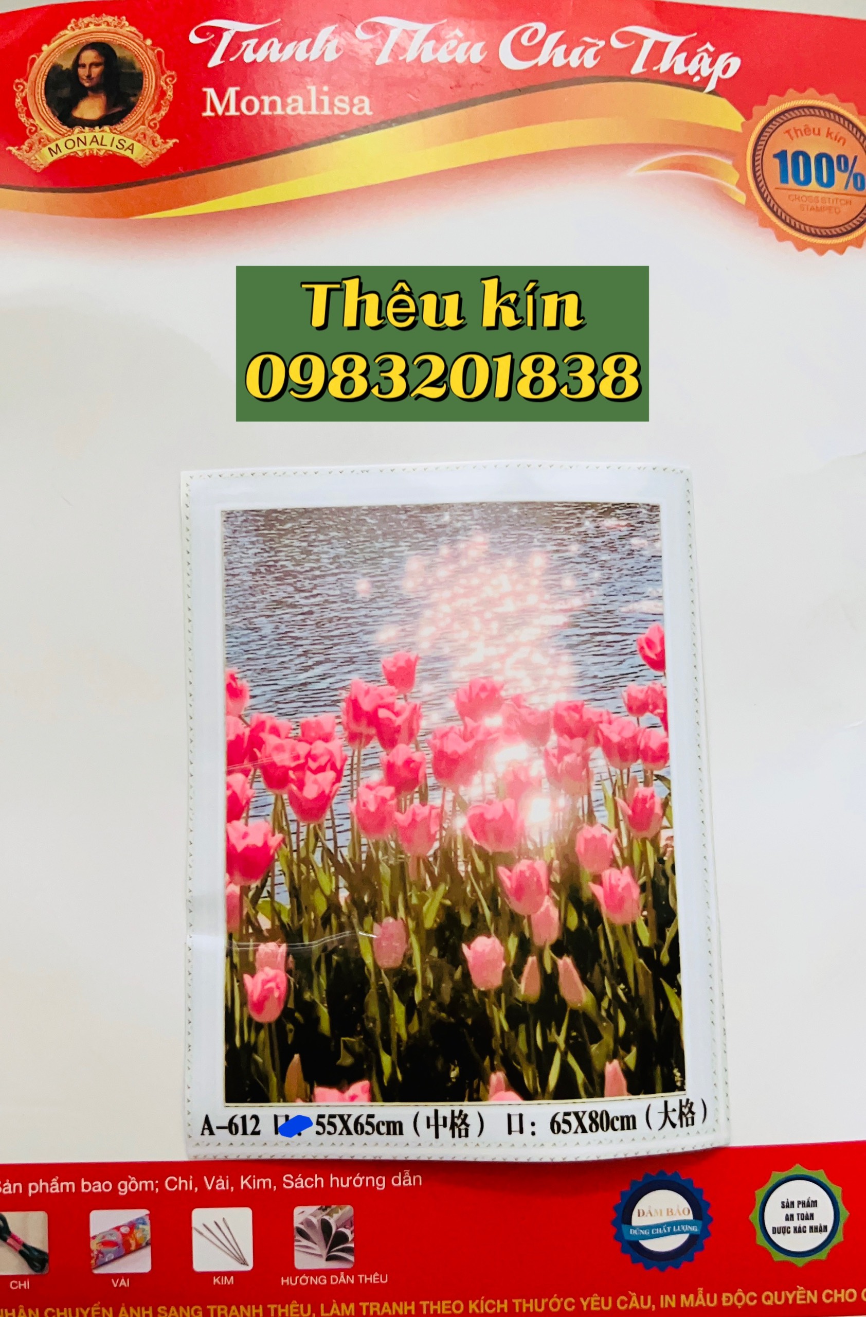 Tranh thêu kín Hoa tulip A612, kích thước 55 x 65 cm