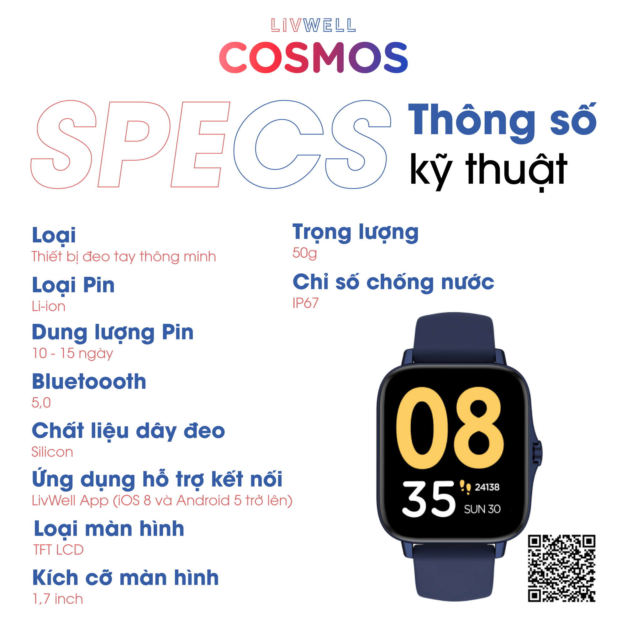 Đồng Hồ Thông Minh LivWell Cosmos - Hàng Chính Hãng - Bảo Hành 12 Tháng 1 đổi 1