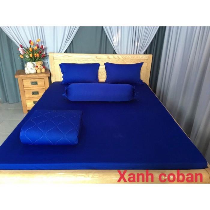 Bộ 4 Món Ga Gối Thun Mát Mềm Thun Lạnh Cao Cấp LAN PHAM BEDDING- Màu Xanh Coban