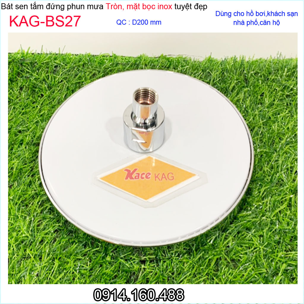 Bát sen tắm đứng tròn 20x20 cm KAG-BS27, đầu sen phun mưa màu inox bóng tia nước mạnh phun đều sử dụng tốt