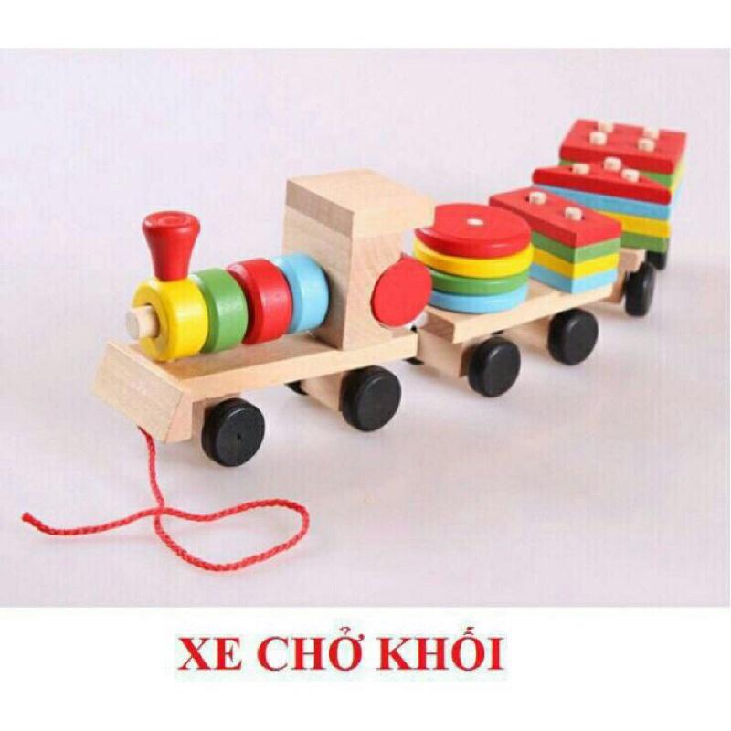 Đồ chơi tàu hoả chở khối gỗ khối thả hình khối cho bé học màu sắc, hình khối