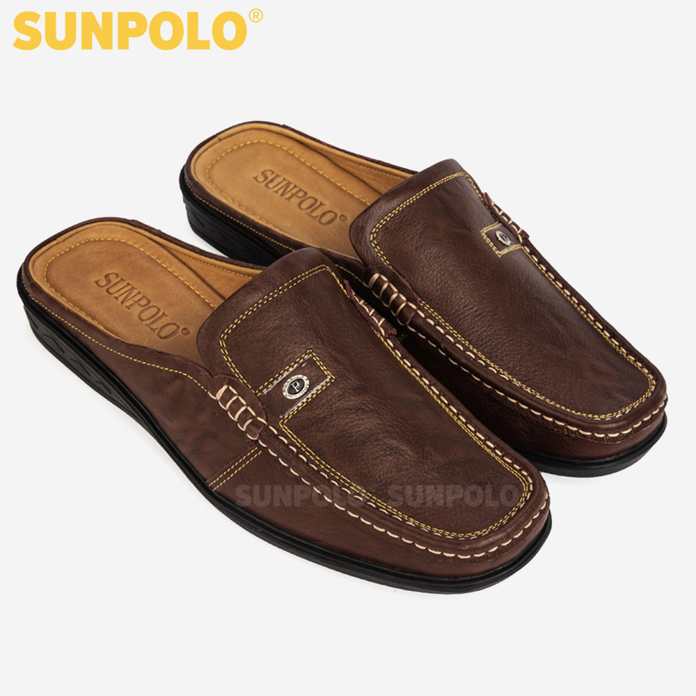 Dép Sabo Nam Da Bò SUNPOLO SUSB004N - Nâu (Size