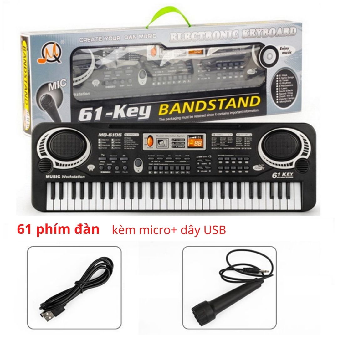 Đồ chơi âm nhạc đàn Organ 61 phím điện tử cho bé tặng kèm mic và dây USB