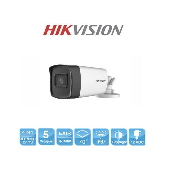 Camera HD-TVI thân trụ (4 in 1 hỗ trợ kết nối đầu ghi TVI/AHD/CVI/CVBS) hồng ngoại 80m độ phân giải 5MP HIKVISION DS-2CE17H0T-IT5F(C) - Hàng chính hãng