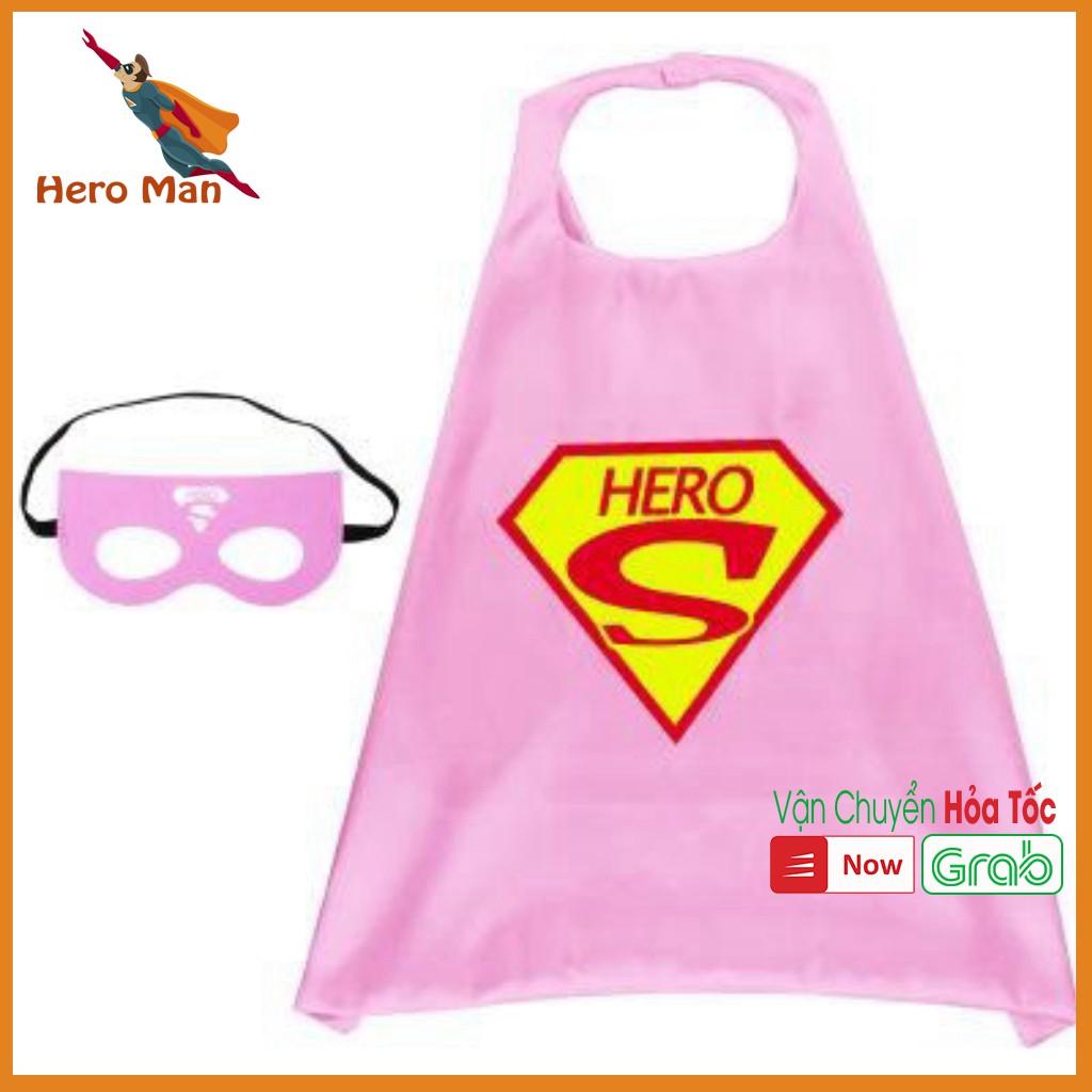 Áo choàng Super man Màu Hồng, Vải Phi Bóng 2 Lớp, Kích Thước 70x70cm (Tặng Mặt nạ)