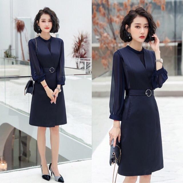 Đầm suông tay lưới kèm belt S.MLXL