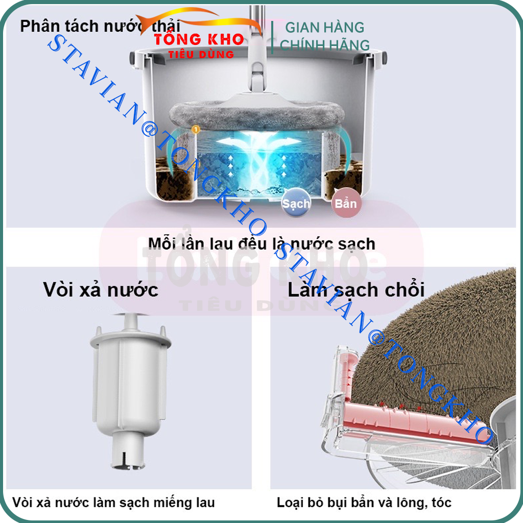 Chổi Lau Nhà Thông Minh tách nước bẩn K9 tròn xoay 360 độ công nghệ nano