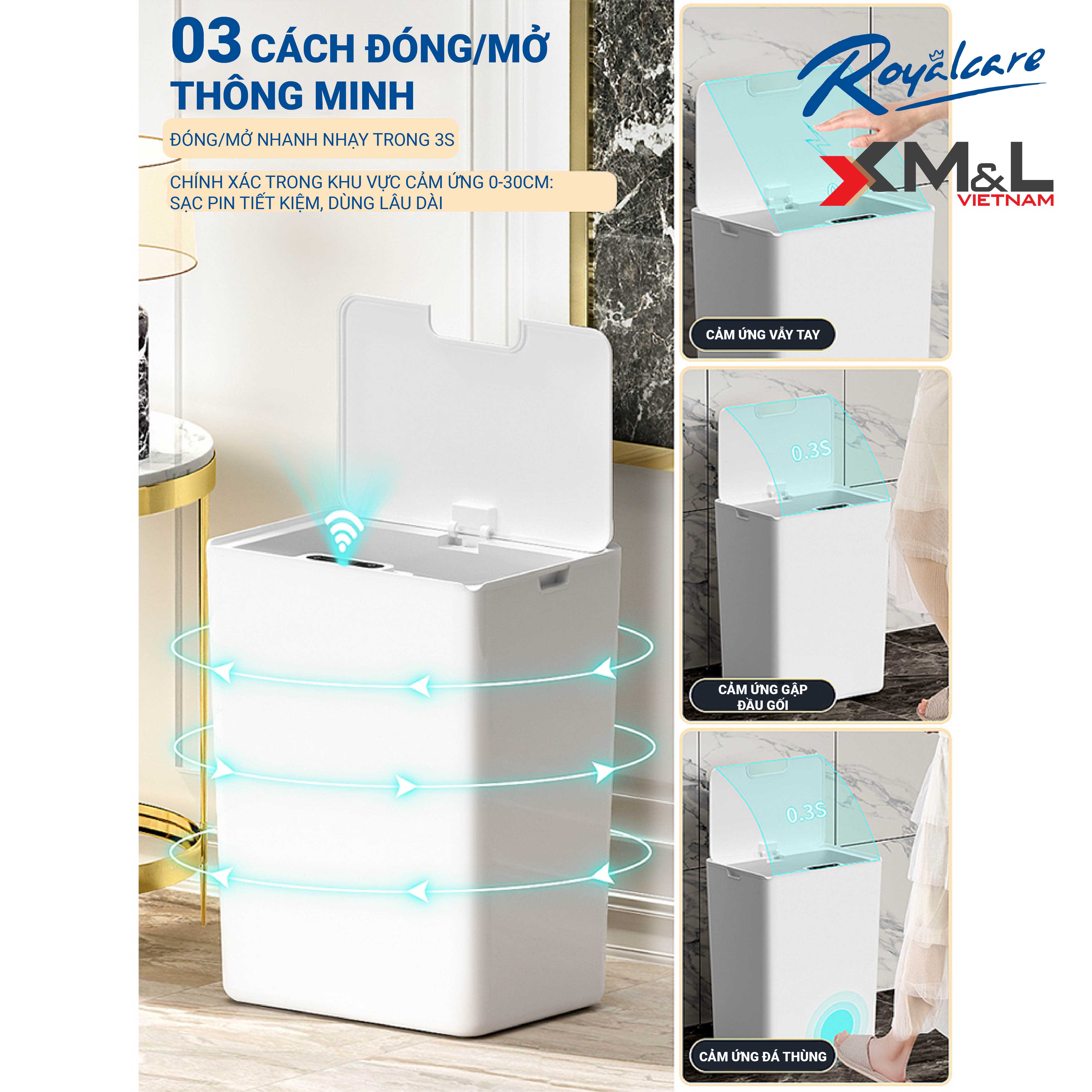 Thùng rác thông minh cảm ứng tự động M&L-FH-2 phong cách Hàn Quốc