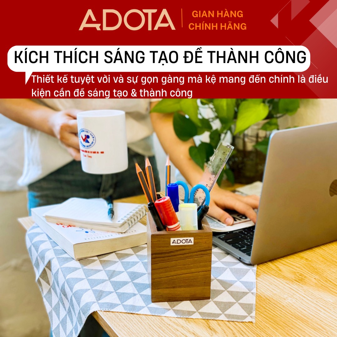 (Bán chạy) Hộp cắm bút để bàn 1 ngăn, hộp đựng bút và văn phòng phâm gỗ MDF siêu bền ADOTA