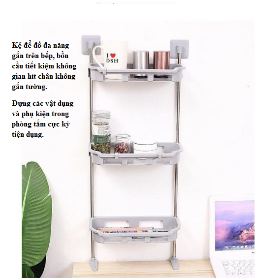Kệ nhà tắm 3 tầng đa năng, Kệ để đồ nhà bếp, nhà vệ sinh toilet 3 ngăn dán tường, tiết kiệm không gian -GD543-KNT-3T