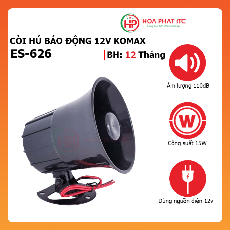 Còi hú báo động Komax 12V ES-626 dùng nguồn 12V 15W còi hú to 110dB