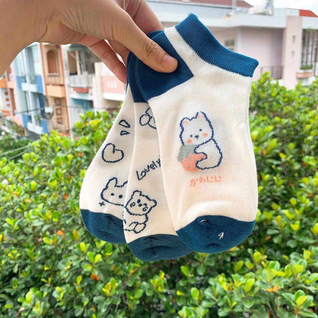 Vớ Ngắn Cổ Hình Gấu Cute Dễ Thương Tất Cổ Ngắn Nữ Cotton Họa Tiết Phong cách Nhật Hàn Hot Trend Vớ Cổ Ngắn Ulzzang