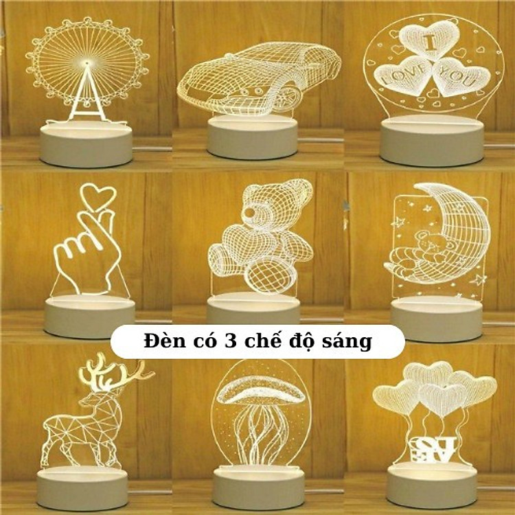 Đèn Ngủ 3d Ghi Note 16 Màu Có Điều Khiển Cắm Điện Trực Tiếp Công Tắc 3 Màu Giao Hình Ngẫu Nhiên