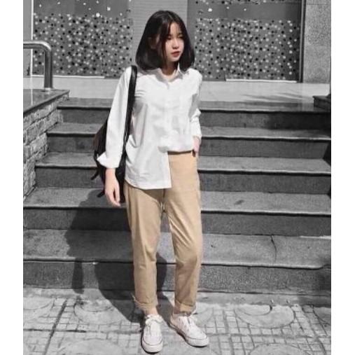 Quần baggy kaki, Quần chinos kaki nữ ống suôn cực hot