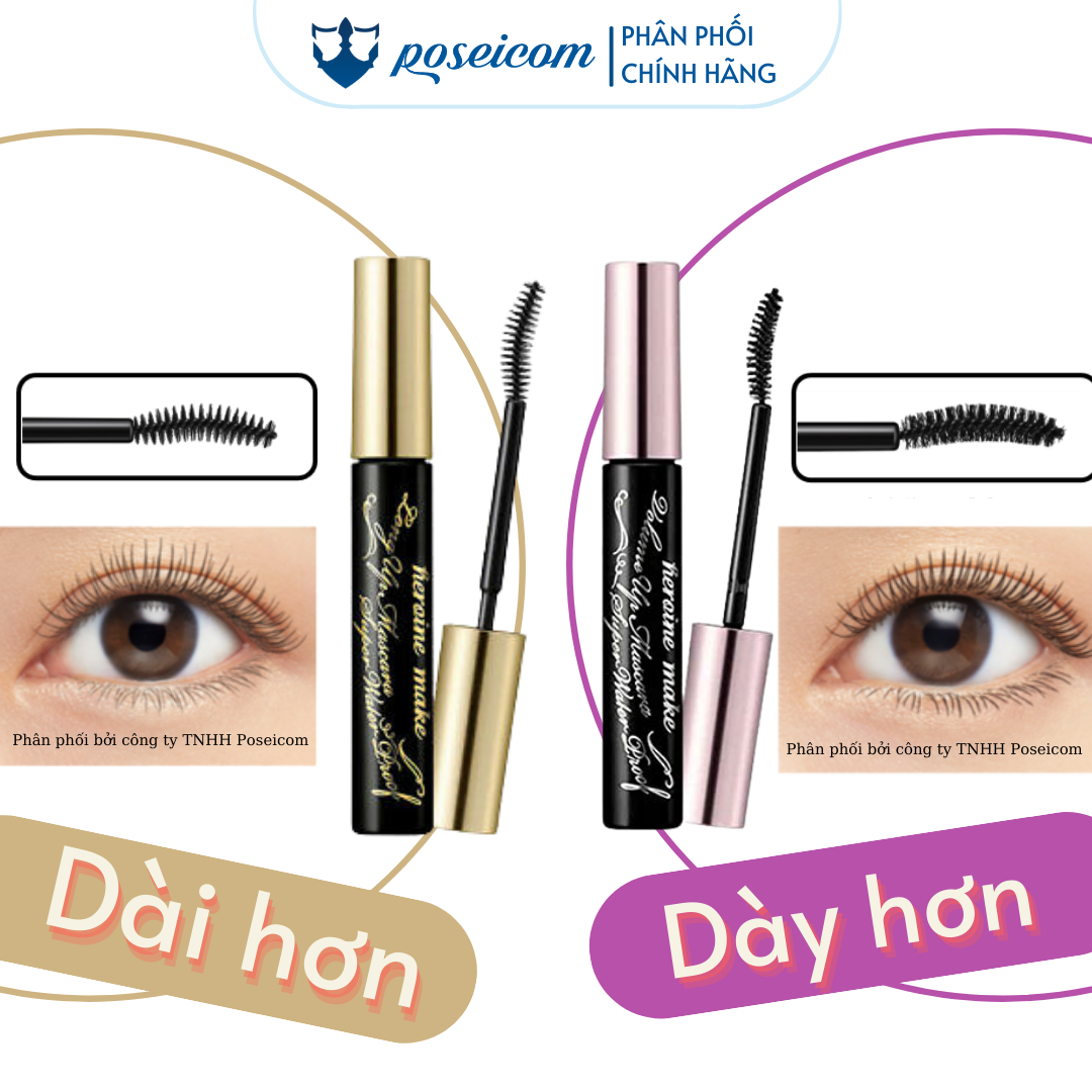 Mascara Chống Trôi Siêu Bền Giúp Nâng Cong Và Dày Mi Tối Đa Màu Đen Kissme Heroine Mascara Super WP