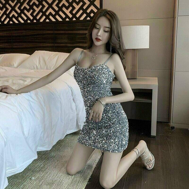 Đầm Body 2 Dây Kim Sa Lấp Lánh, Sang Trọng, Sexy, Nổi Bật