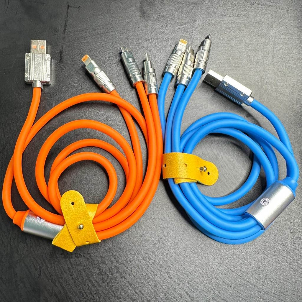 Cáp Sạc 3 dây Trong 1 120W 6A Cổng USB Bằng Silicone Và Hợp Kim Kẽm Sạc Nhanh Bảo hành 12 Tháng