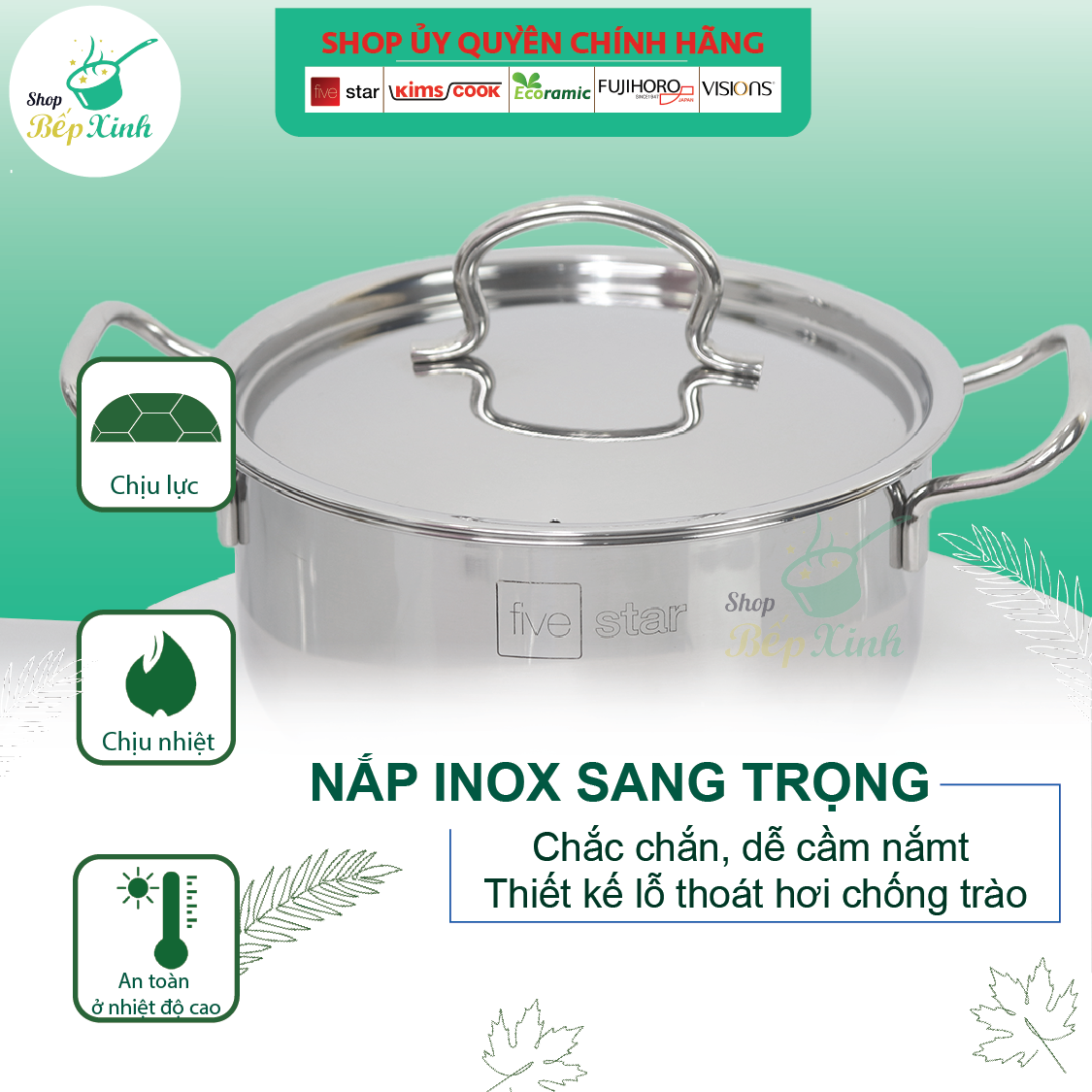 Nồi Inox bếp từ 3 Đáy Nắp Inox Fivestar Tặng 1 Muỗng Canh SW