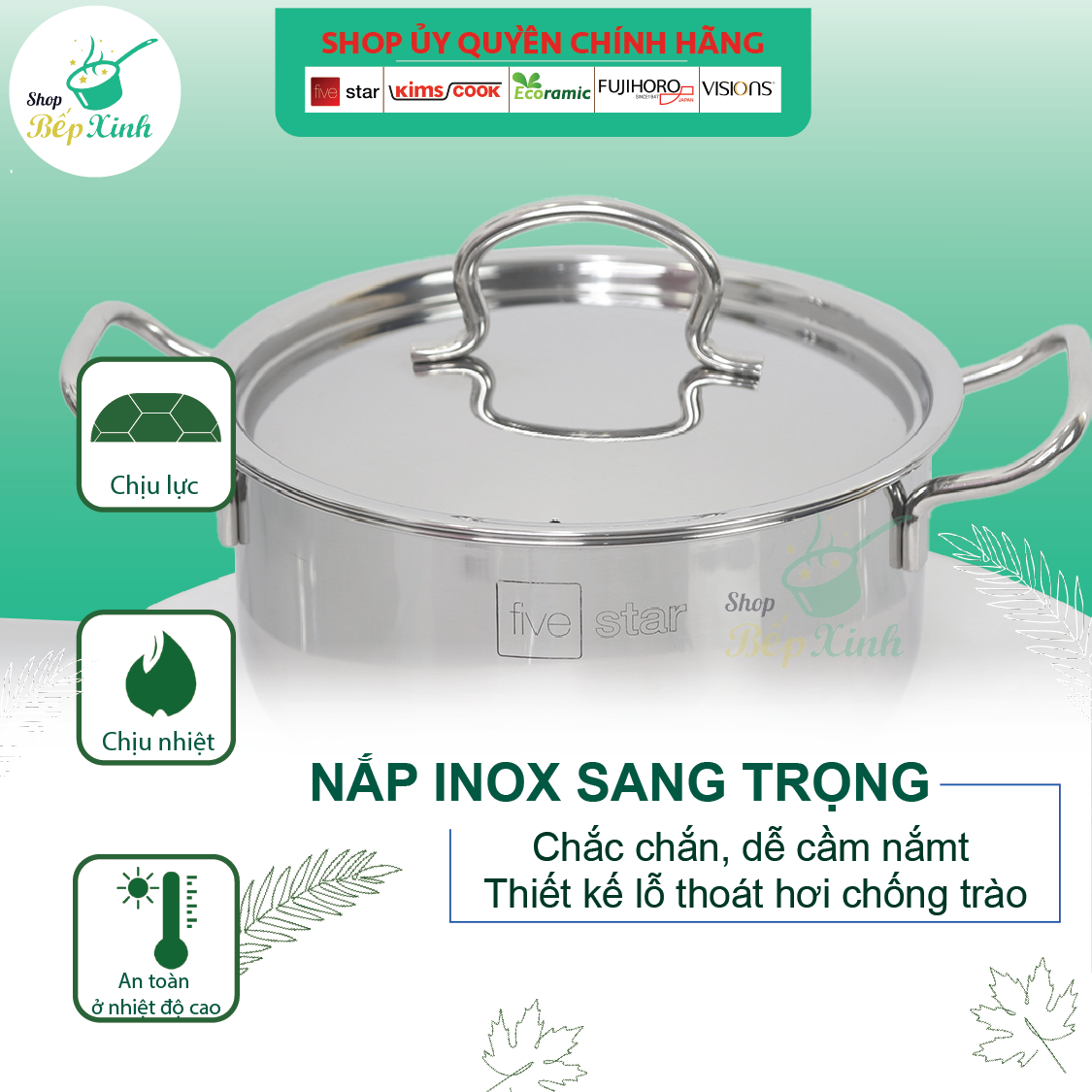 Nồi inox bếp từ 3 đáy Fivestar Nắp Inox - Tặng 1 Muỗng Canh Inox