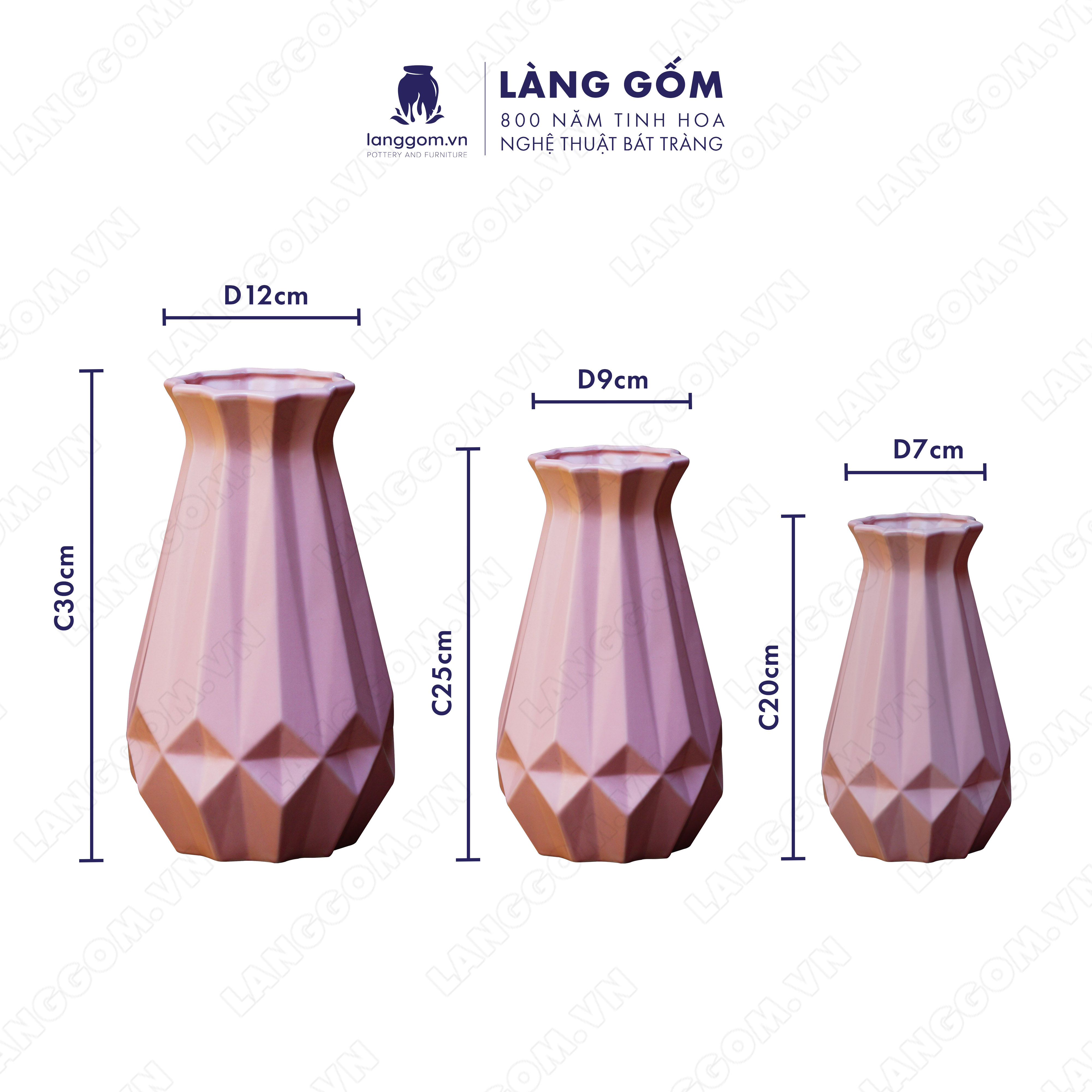 Bình hoa trang trí, Lọ hoa men mát ống kim cương - Gốm sứ Bát Tràng - langgom.vn