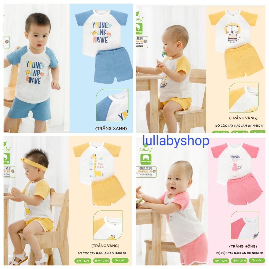 Bộ cộc tay cotton vân thoáng Lullaby NH624P, bộ quần áo raglan bé trai, bé gái cao cấp