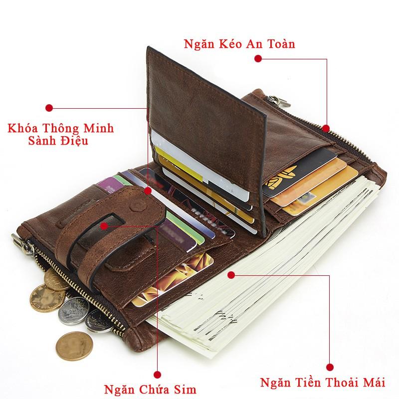 Ví Nam Da Bò Thật Có Ngăn Kéo Kèm Hộp Cao Cấp - B4B
