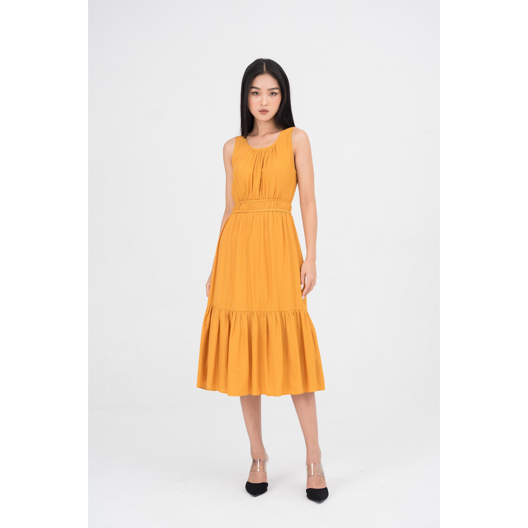 De Leah - Đầm Xoè Đuôi Cá Viền Eo V