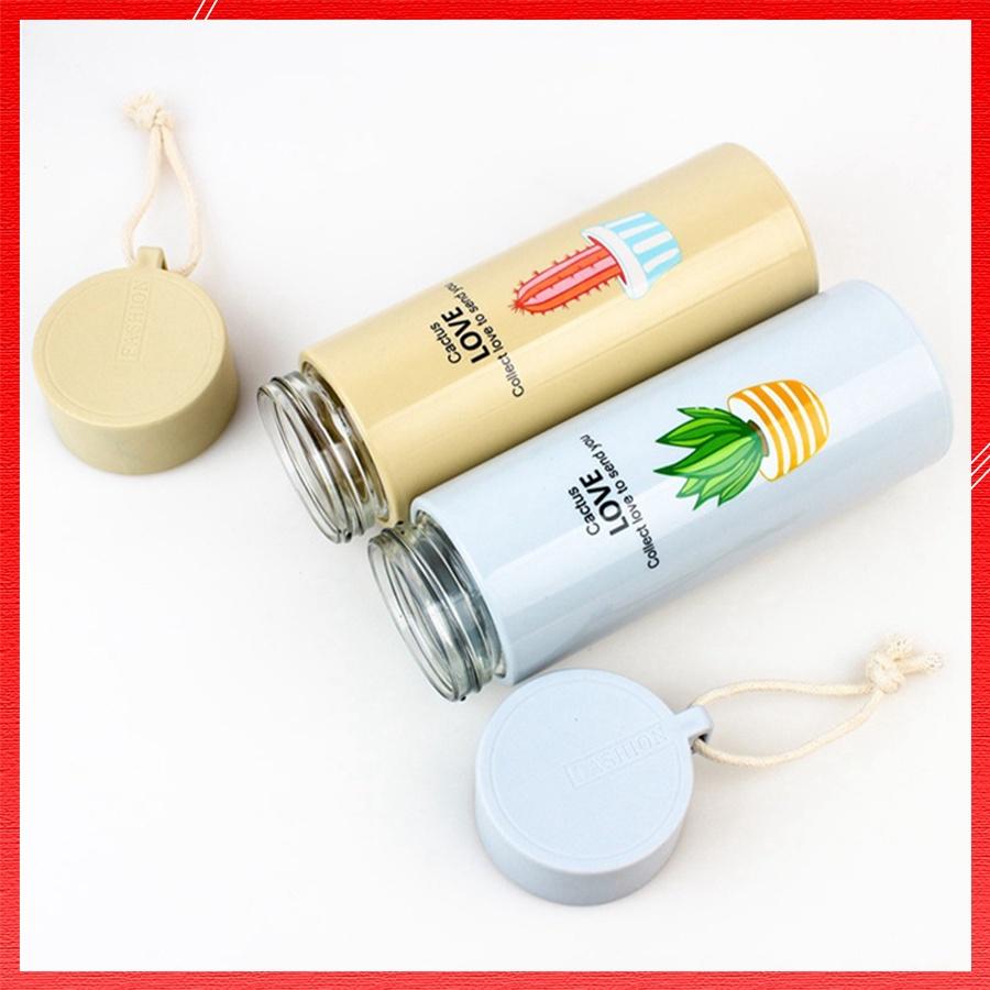 Bình Giữ Nhiệt Đựng Nước Chất Liệu Nhựa Và Lõi Thủy Tinh Siêu Bền Xương Rồng Dễ Thương Dung Tích 400 ML