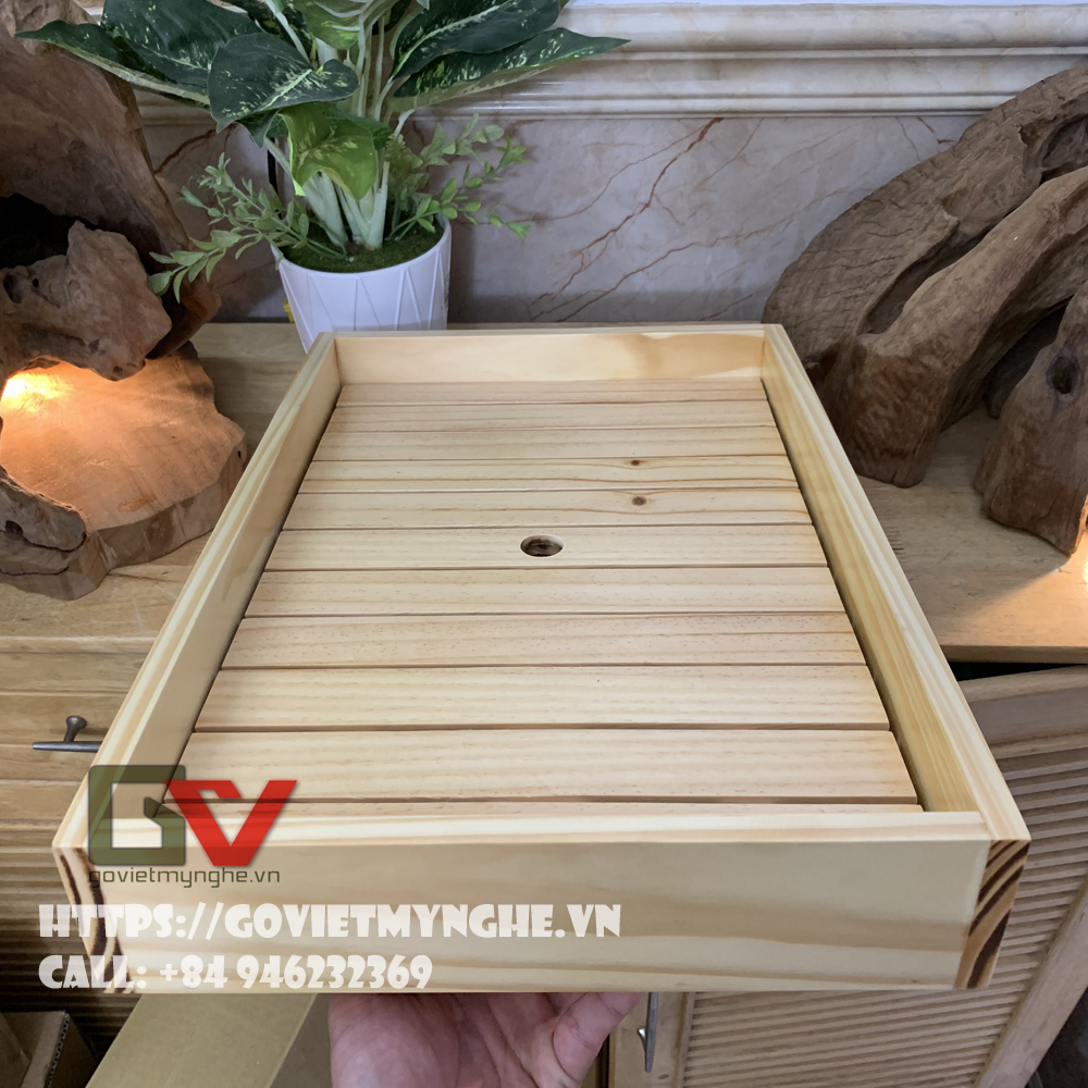 Khay gỗ chữ nhật trang trí món ăn - khay gỗ đựng đồ ăn phong cách Nhật Bản - Gỗ thông