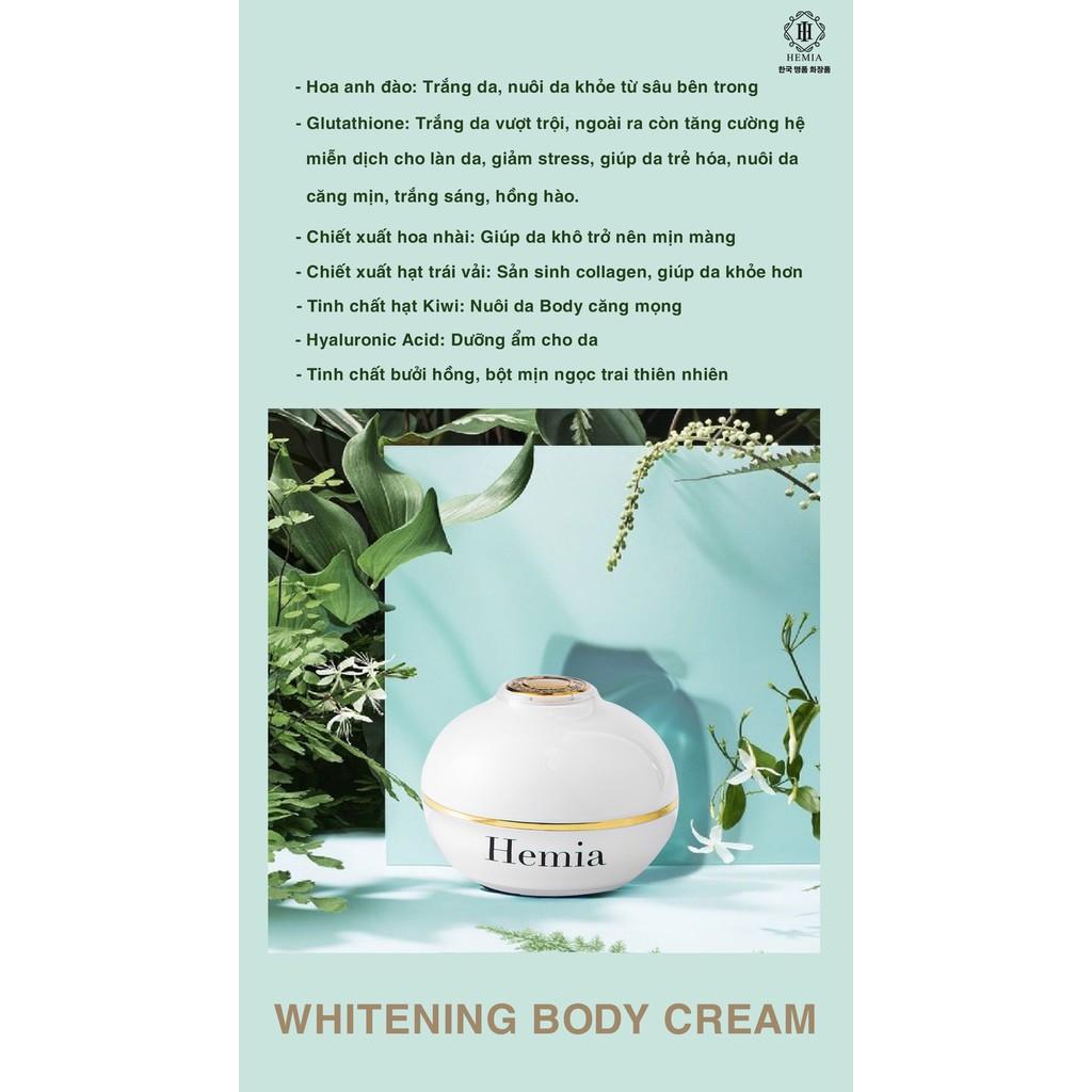 Combo Kem dưỡng toàn thân Hemia Whitening Body Cream 150g và bông nở rửa mặt 12pcs HEMIA