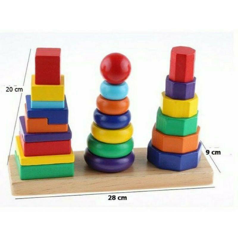 Đồ chơi tháp chồng 3 cọc gỗ Montessori loại to - đồ chơi phát triển trí tuệ