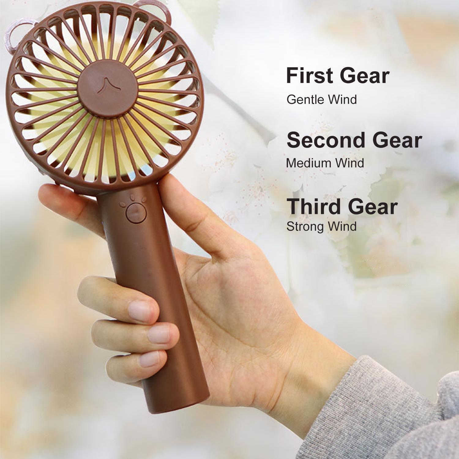 Quạt cầm tay mini có 3 tốc độ, có đế quạt để bàn