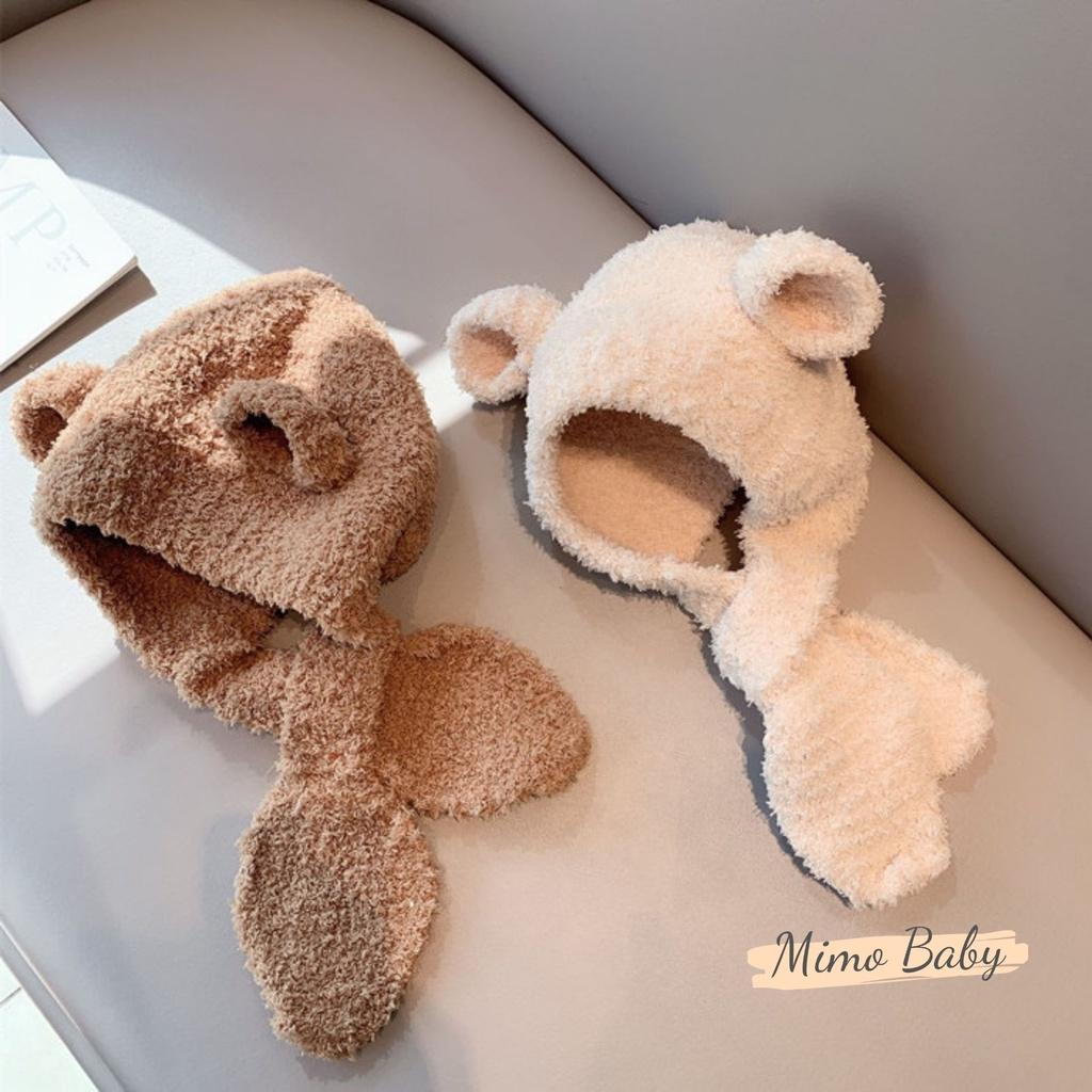 Mũ len tai gấu liền khăn lông xù mềm mại dễ thương cho bé Mimo baby ML52