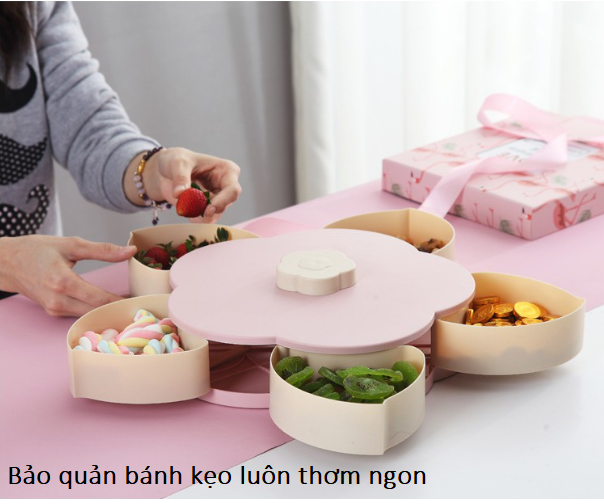 (TẾT 2022) Khay mứt đựng bánh kẹo Tết, Hộp mứt xoay 1 Tầng xòe cánh hoa có khe để điện thoại-GD262-HMXoay1T