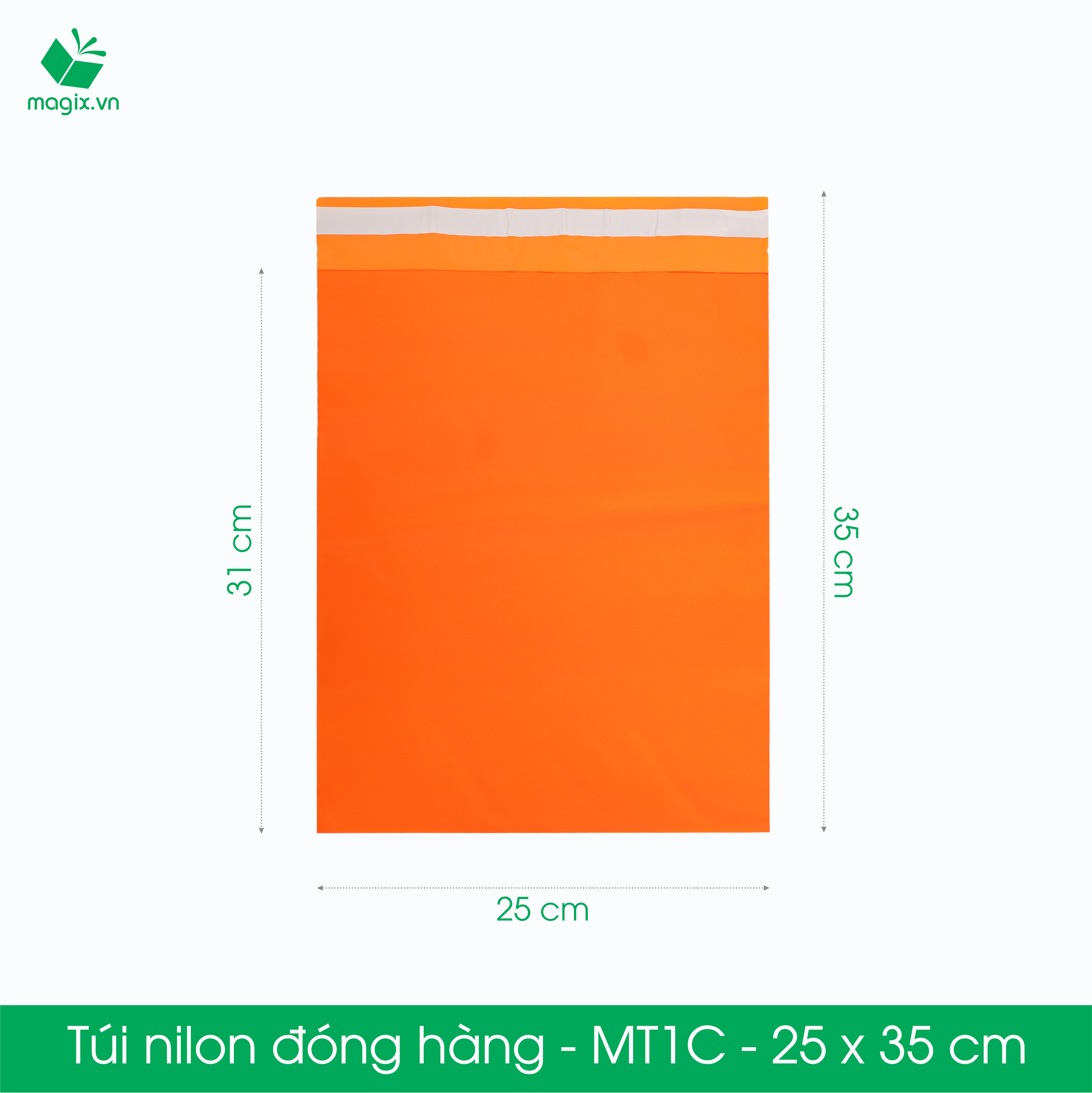 MT1C - 25x35 cm - Túi nilon gói hàng - 200 túi niêm phong đóng hàng màu cam