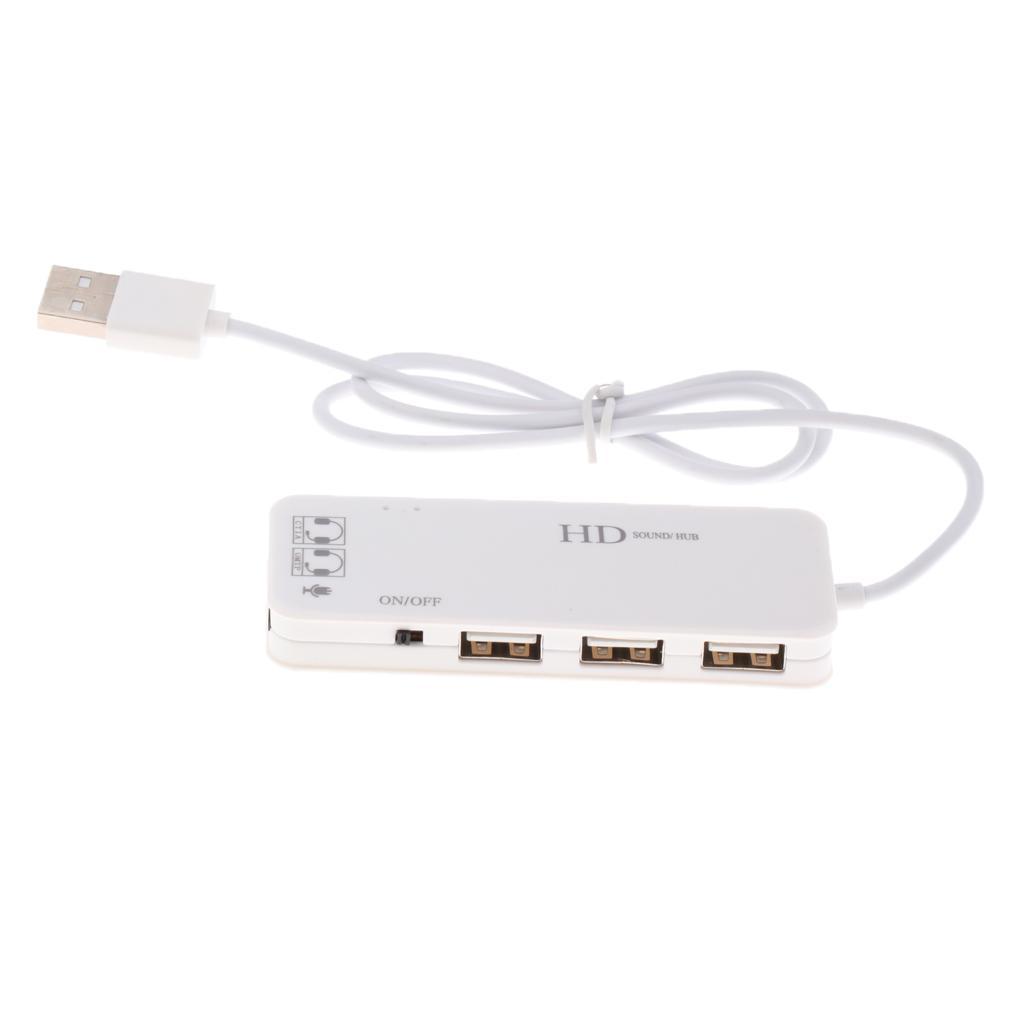 3Port USB2.0 Hub & External 7.1Channel Sound Card Mic Adapter for PC