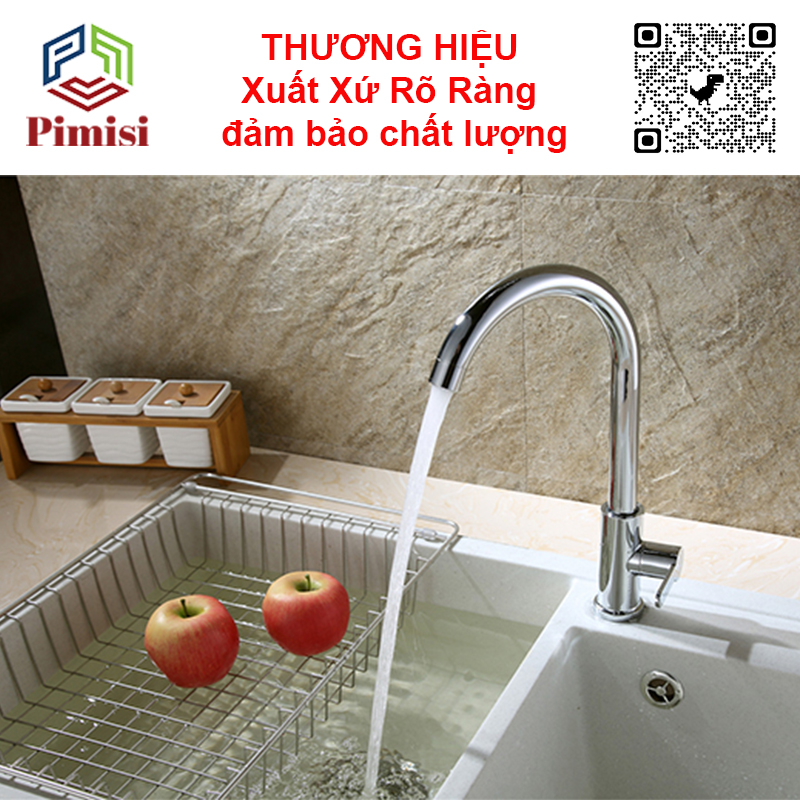 Vòi Rửa Chén Lạnh 1 Đường Nước Pimisi Đồng Thau Cao Cấp Mạ Xi Cr/Ni Sáng Bóng Cấp Nước Cho Chậu Rửa Bát 1-2-3 Hộc Trong Nhà Bếp Gắn Chậu Âm - Dương Bàn Đá Quay 360 Tăng Áp Kiểu Cổ Ngỗng Cần Cứng - Thân - Để To | Hàng chính hãng