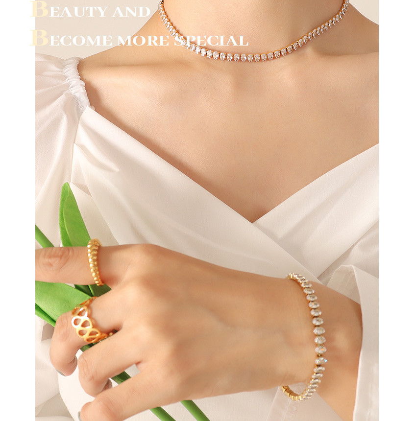 Dây Chuyền Hoặc Lắc Tay Đá Zircon Sang Trọng Titan Ko Đen TT 4243