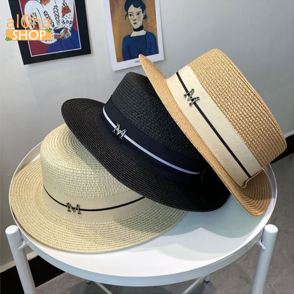 Nón cói vành nhỏ - mũ cói chữ M dáng vuông chống nắng, đi biển - al0ha Shop