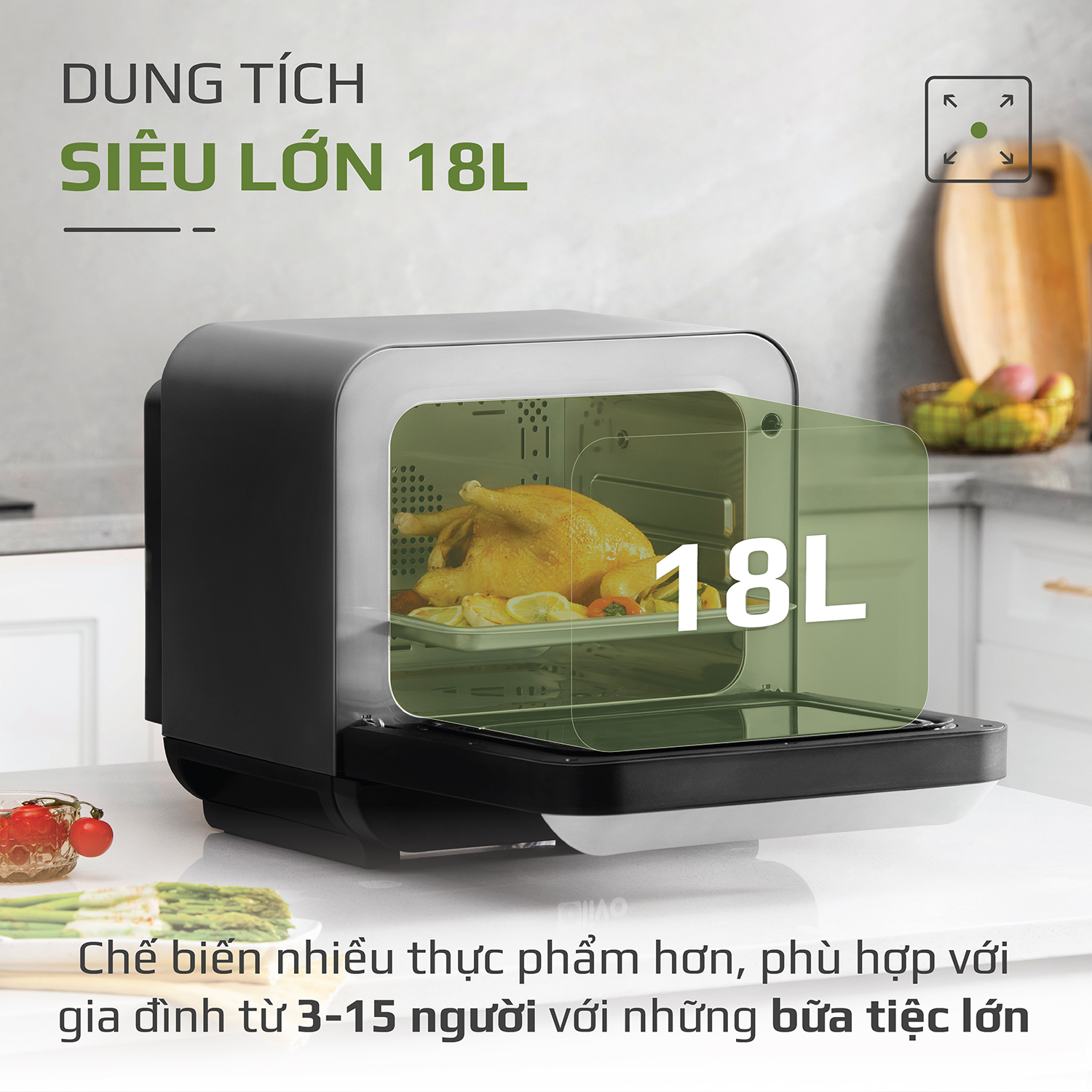 Nồi Chiên Hơi Nước OLIVO SF18 - 50 Chức Năng - Dung Tích 18L - Công Suất 2450W - Hàng Chính Hãng