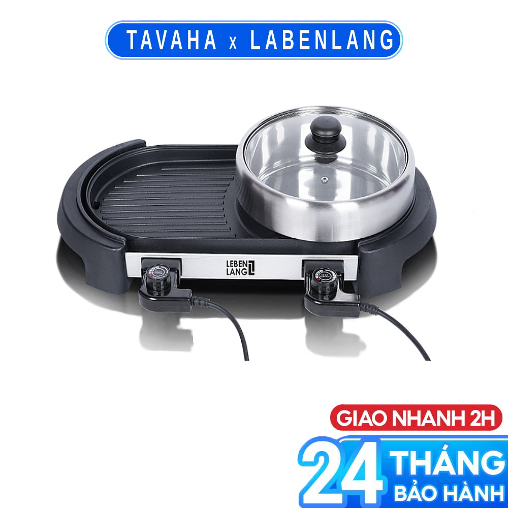 Nồi lẩu điện 2 ngăn Lebenlang LBTT0805, bếp lẩu nướng 2in1 lớn công suất 2000W, nhanh gọn tiện lợi - hàng chính hãng