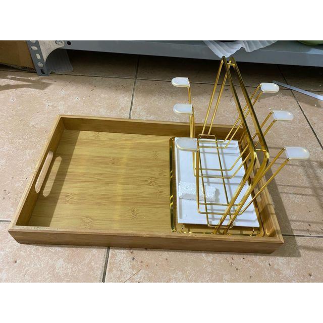Giá úp cốc ly Chữ nhật khay trắng cao cấp - chất liệu inox mạ titan - Hàng xuất Âu