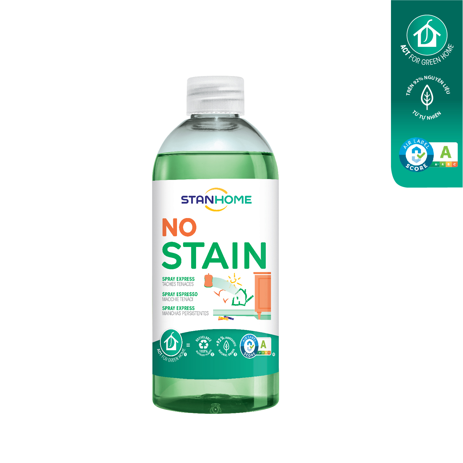 Xịt làm sạch vết bẩn cứng đầu bám dính Stanhome No Stain tiêu chuẩn Air Label Score 500ml/chai