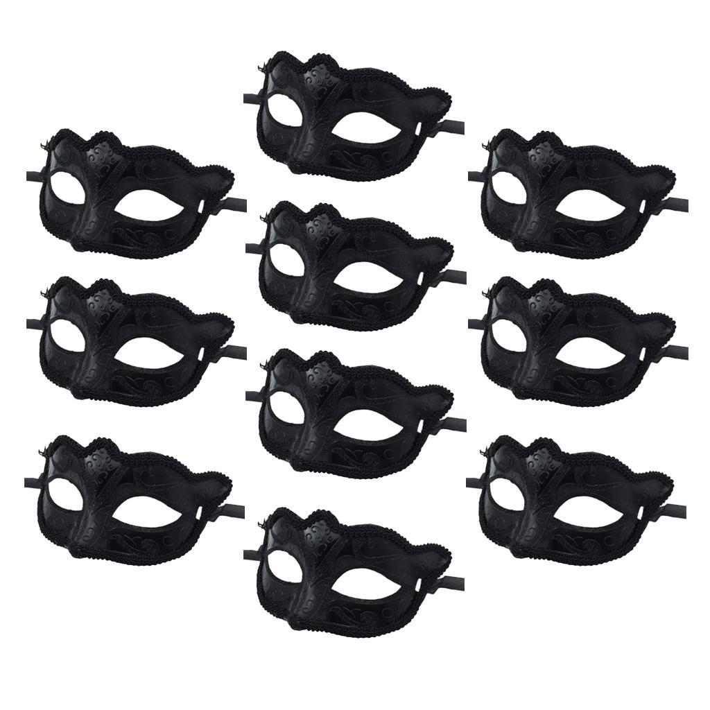 10 Pieces Women Mens Masquerade Ball Mask Venetian Party Eye Mask Black