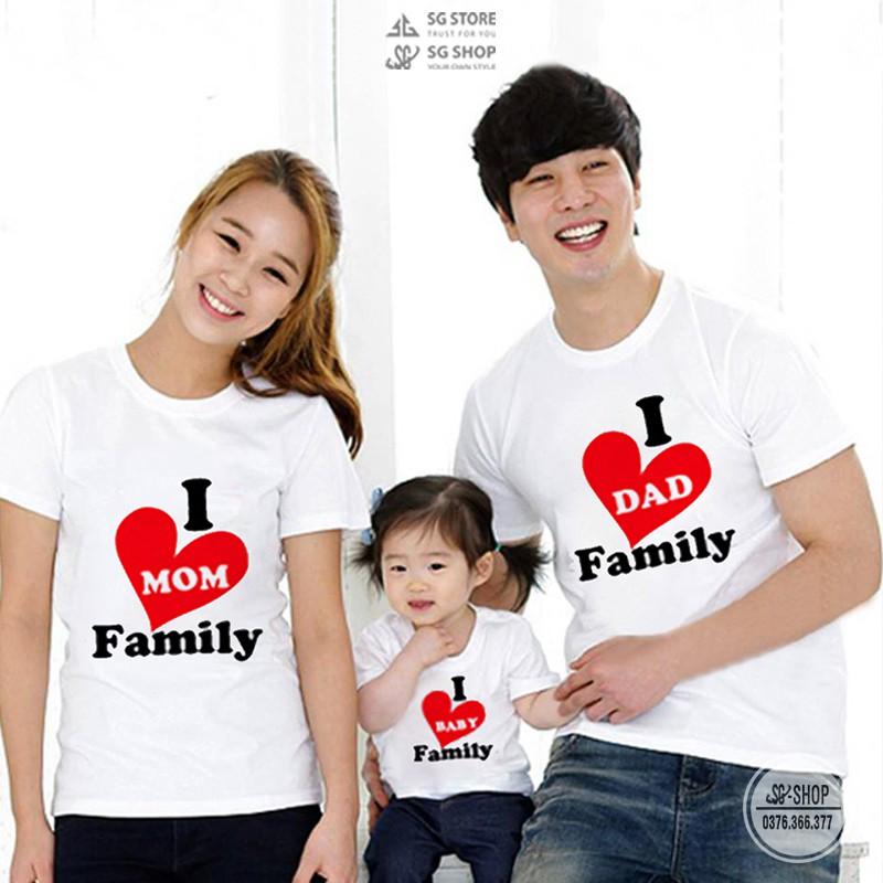Áo gia đình dễ thương Đồng phục gia đình 3/4/5 người giá rẻ Thun cotton dày dặn Màu trắng GD276T