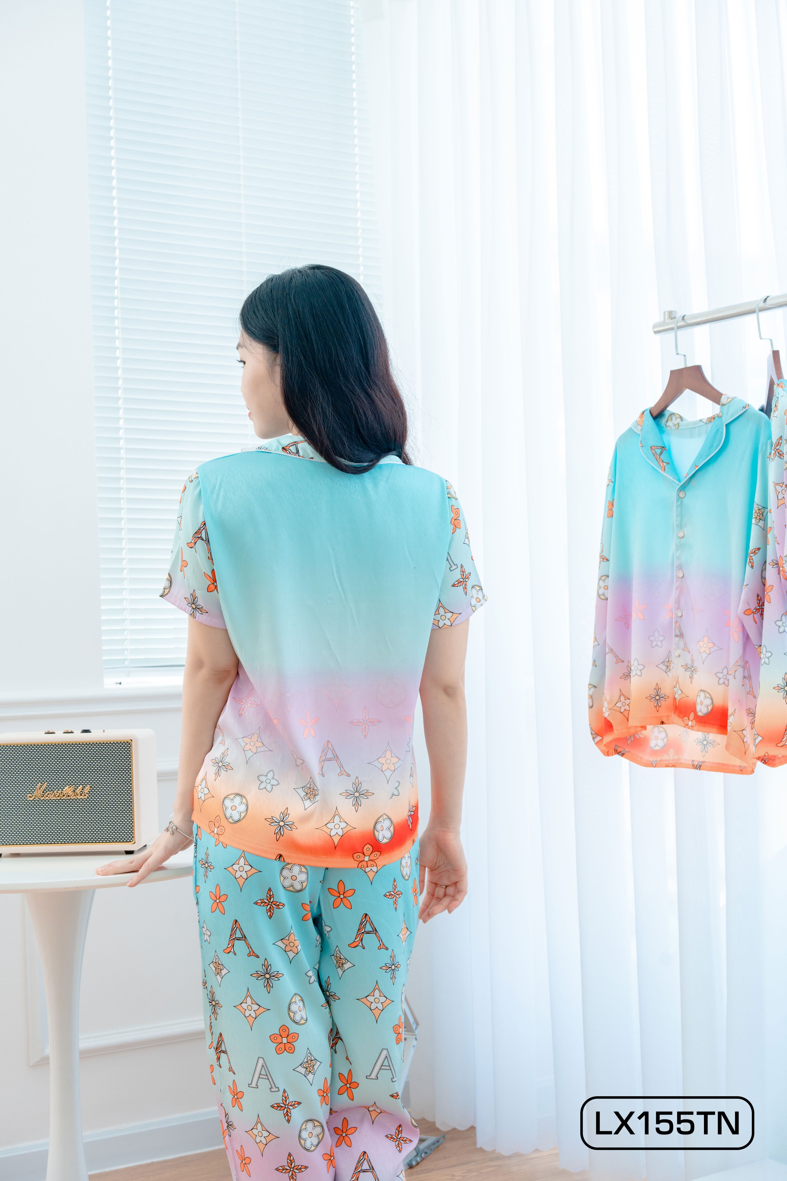 Đồ bộ Pijama chất liệu Lụa xước ánh kim, in 3D thủ công_Freeship