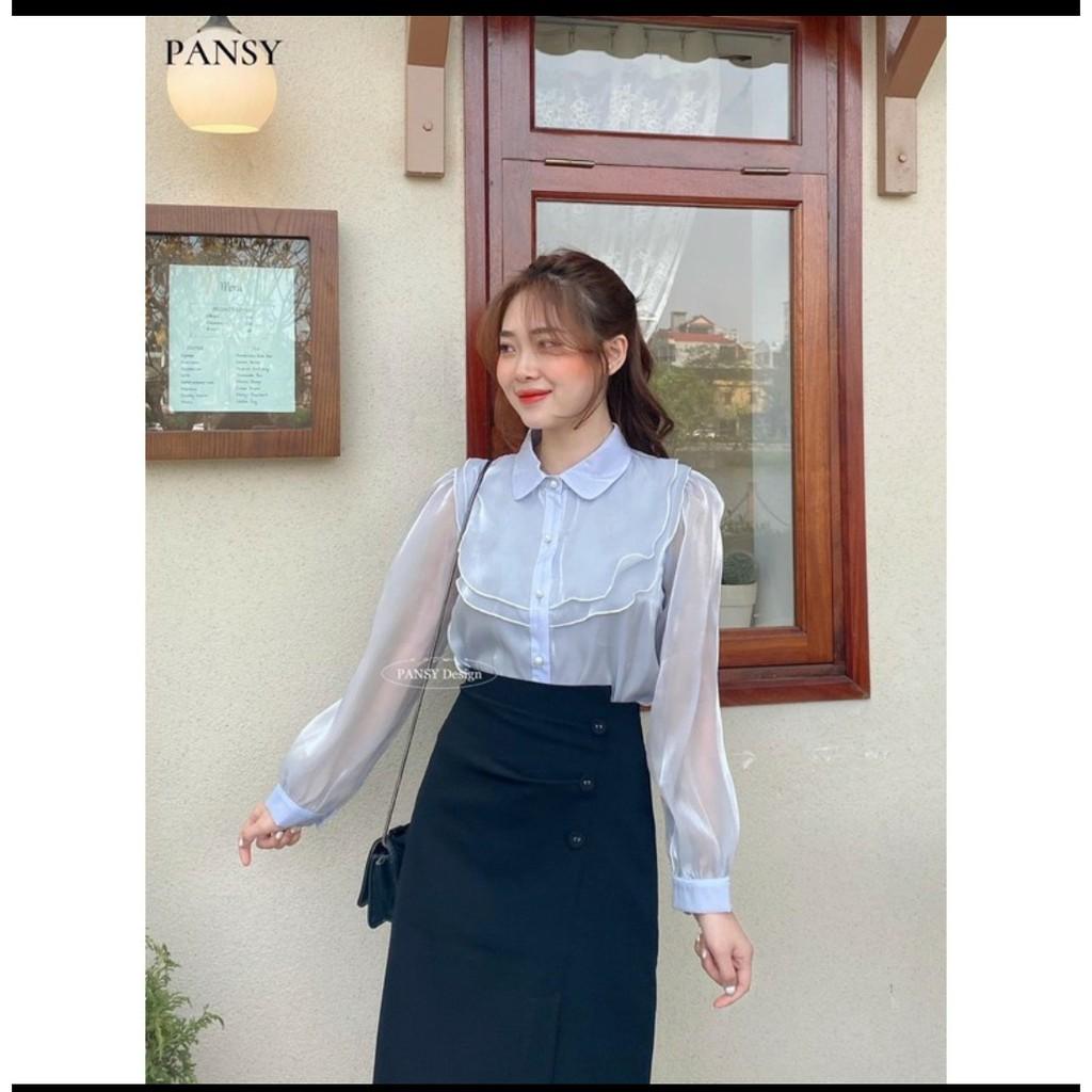 Chân váy công sở, dáng dài -bọc cúc