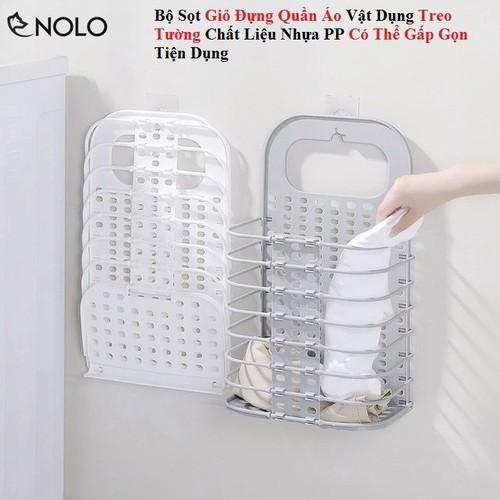 Bộ Sọt Giỏ Đựng Quần Áo Vật Dụng Treo Tường Chất Liệu Nhựa PP Có Thể Gấp Gọn Tiện Dụng - MÀU TRẮNG - Hàng Chất Lượng